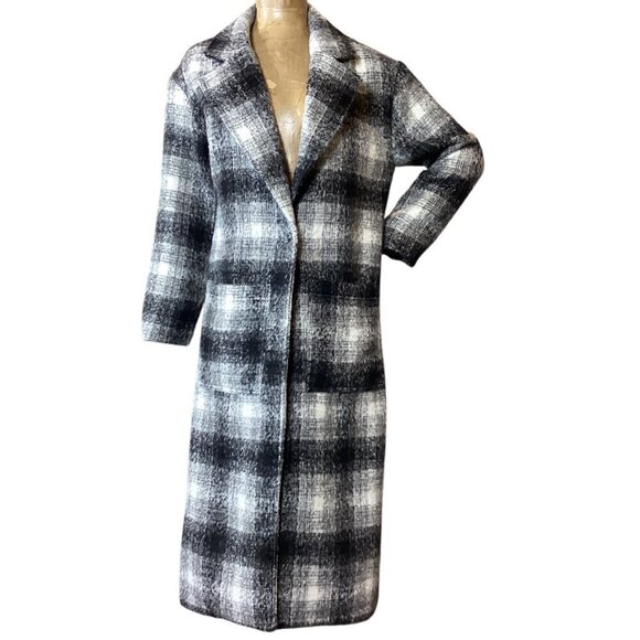 Cotton:On Longline Maxi Coat Women's Sz XXS Black & White Plaid #328A - Picture 2 of 11